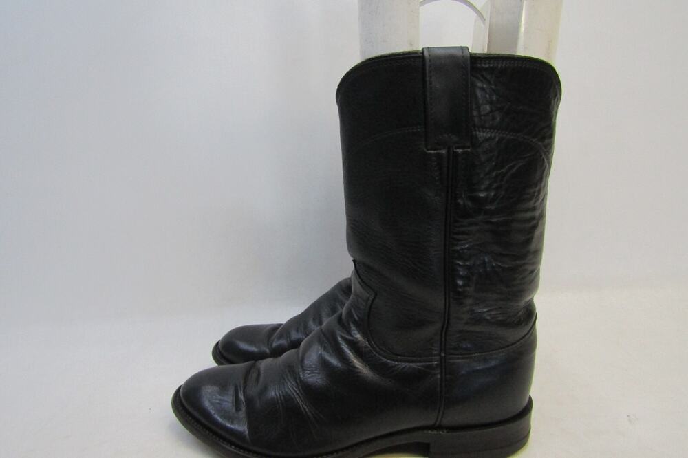 Justin Roper Mens Size 7.5 D Black Leather Cowboy Western Boots